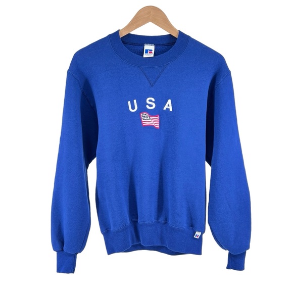 Russell Athletic Tops - Vtg Russell Athletic USA Crewneck Sweatshirt S Unisex Embroidered Blue Olympics